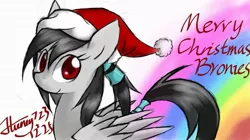 Size: 575x1024 | Tagged: safe, artist:silver723, derpibooru import, oc, unofficial characters only, pegasus, pony, christmas, hat, santa hat, smiling, tail wrap