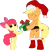 Size: 2378x2428 | Tagged: safe, artist:hoodie-stalker, derpibooru import, apple bloom, applejack, earth pony, pony, belt, bipedal, boots, bow, duo, duo female, eyes closed, female, hat, heartwarming, holding a present, hoof boots, present, santa hat, simple background, transparent background, vector