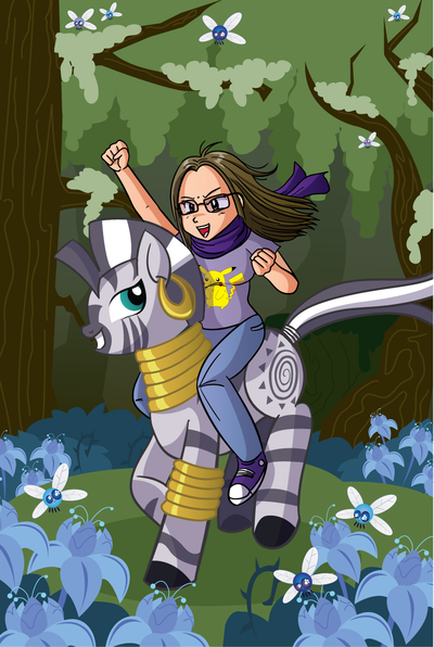 Size: 400x596 | Tagged: artist:xkappax, clothes, commission, converse, derpibooru import, glasses, human, pikachu, safe, scarf, zebra, zecora