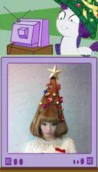 Size: 563x989 | Tagged: safe, derpibooru import, rarity, human, pony, christmas tree, exploitable meme, irl, kyary pamyu pamyu, meme, photo, tv meme