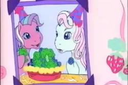 Size: 960x640 | Tagged: a charming birthday, brocolli and blueberry pie, derpibooru import, g3, minty, ponyville surprise birthday book, safe, sweetberry