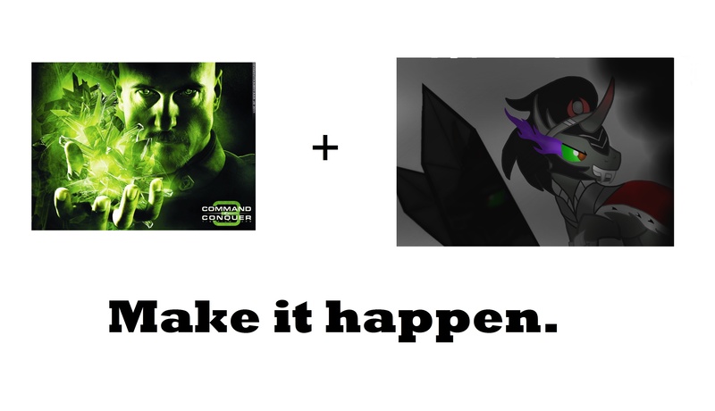 Size: 4084x2348 | Tagged: command and conquer, derpibooru import, exploitable meme, kane, king sombra, make it happen, meme, safe, tiberium, tiberium wars