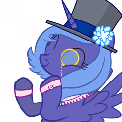 Size: 360x360 | Tagged: artist needed, safe, derpibooru import, princess luna, pony, animated, clapping, classy, hat, monocle, simple background, solo, top hat, woona