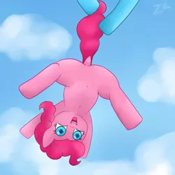 Size: 1512x1512 | Tagged: safe, alternate version, artist:zeklullaby, derpibooru import, pinkie pie, rainbow dash, earth pony, pegasus, pony, belly button, featureless crotch, female, flying, holding a pony, mare, offscreen character