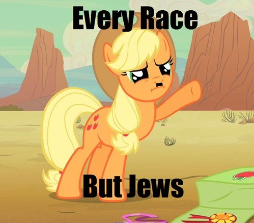 Size: 499x437 | Tagged: safe, deleted from derpibooru, derpibooru import, edit, edited screencap, screencap, applejack, pony, the last roundup, adolf hitler, antisemitism, caption, female, heil, image macro, mare, meme, moustache, nazi, racism, text