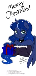 Size: 385x800 | Tagged: ambiguous facial structure, anthro, artist:darkponysoul, artist:shepherd0821, christmas, clothes, colored, derpibooru import, princess luna, safe, santa costume, solo