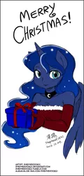 Size: 385x800 | Tagged: ambiguous facial structure, anthro, artist:darkponysoul, artist:shepherd0821, christmas, clothes, colored, derpibooru import, evening gloves, princess luna, safe, santa costume, solo