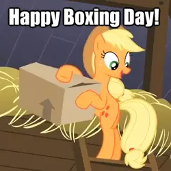 Size: 340x340 | Tagged: applejack, boxing day, cardboard box, derpibooru import, image macro, safe