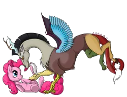 Size: 1700x1300 | Tagged: safe, artist:kelisah, derpibooru import, discord, pinkie pie, discopie, female, male, shipping, straight