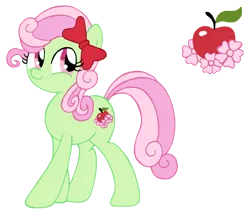 Size: 1100x941 | Tagged: safe, artist:quarium, derpibooru import, florina tart, minty apple, earth pony, pony, apple, apple family member, bow, cute, cutie mark, family, female, florinadorable, mare, reunion, simple background, transparent background