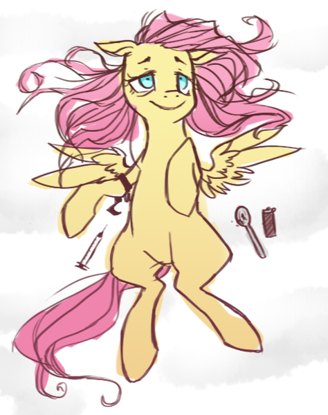 Size: 480x608 | Tagged: safe, artist:xarakayx, derpibooru import, fluttershy, pegasus, pony, drugs, female, flutterhigh, heroin, high, mare, needle, solo, syringe