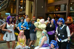 Size: 3456x2304 | Tagged: artist:layettes, convention, cosplay, derpibooru import, everfree northwest, fluttershy, fursuit, group photo, human, irl, irl human, james wootton, photo, safe