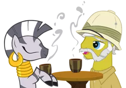 Size: 800x560 | Tagged: safe, artist:queencold, derpibooru import, zecora, oc, zebra, colonel mustard, hat, pith helmet, simple background, transparent background