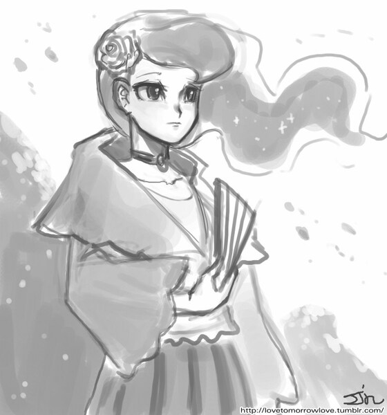 Size: 735x788 | Tagged: artist:johnjoseco, derpibooru import, fan, grayscale, human, humanized, monochrome, princess luna, safe, solo