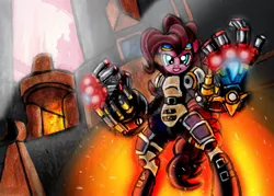 Size: 1400x1000 | Tagged: armor, artist:checkmate-the-pony, crossover, derpibooru import, league of legends, pinkie pie, power armor, safe, solo, vi