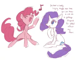 Size: 1280x978 | Tagged: artist:purplekecleon, derpibooru import, duo, music notes, pinkie pie, rarity, safe, singing, sketch