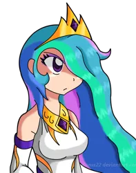 Size: 484x613 | Tagged: artist:kurus22, bust, crown, female, hair over one eye, human, humanized, jewelry, princess celestia, regalia, safe, simple background, solo, transparent background