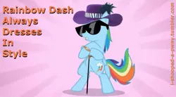 Size: 1271x704 | Tagged: bling, cane, derpibooru import, editor:i-shooped-a-pwny, gold, lol, pimp, rainbow dash, rainbow dash always dresses in style, safe, style, swag, watch, wristwatch