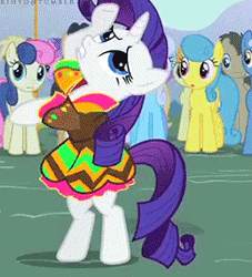 Size: 245x270 | Tagged: safe, derpibooru import, screencap, amethyst star, applejack, bon bon, carrot top, cherry cola, cherry fizzy, coco crusoe, doctor whooves, golden harvest, lemon hearts, linky, lyra heartstrings, pokey pierce, rainbowshine, rarity, shoeshine, sweetie drops, thorn (character), time turner, earth pony, pegasus, pony, unicorn, magic duel, animated, background pony, background pony audience, clothes, cropped, crowd, dress, female, gif, male, mare, marshmelodrama, missing horn, shipping fuel, stallion