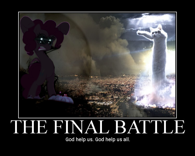 Size: 750x600 | Tagged: safe, artist:ponyweed, derpibooru import, pinkie pie, pony, eyelights, giant pony, image macro, longcat, meme, motivational poster, tacgnol