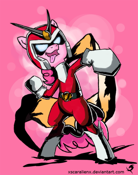 Size: 600x763 | Tagged: artist:xscaralienx, crossover, derpibooru import, joe, pinkie pie, safe, viewtiful joe