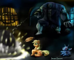 Size: 3002x2449 | Tagged: safe, artist:neoseeker, derpibooru import, applejack, crossover, dc comics, lilo and stitch, solomon grundy, stitch