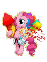 Size: 1500x2000 | Tagged: 2013, artist:hoyeechun, balloon, cute, derpibooru import, diapinkes, fireworks, happy new year, new year, one eye closed, pinkie pie, rocket, safe, solo, wink