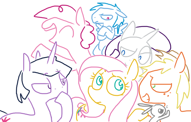 Size: 899x574 | Tagged: safe, artist:the weaver, derpibooru import, angel bunny, applejack, fluttershy, pinkie pie, rainbow dash, rarity, twilight sparkle, 1000 hours in ms paint, all the stallions tease fluttershy, applejack (male), appleshy, appleshy (straight), bubble berry, bubbleshy, dusk shine, duskshy, elushy, elusive, female, flarity, flutterblitz, flutterdash, flutterpie, fluttershy gets all the stallions, half r63 shipping, harem, mane six, monochrome, ms paint, rainbow blitz, reverse harem, rule 63, shipping, simple background, straight, twishy, white background