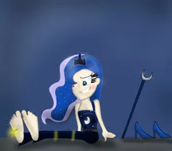 Size: 1451x1278 | Tagged: artist:captainbasilisx, blushing, feet, female, fetish, foot fetish, high heels, humanized, princess luna, safe, shoes, skinny, solo, tickle fetish, tickle torture, tickling