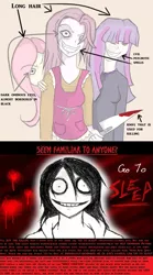 Size: 1161x2081 | Tagged: blood, breasts, comparison, creepypasta, derpibooru import, fanfic:cupcakes, flutterrage, fluttershy, go to bed, go to sleep, grimdark, humanized, insanity, jeff the killer, knife, pinkamena diane pie, pinkie pie, twilight snapple, twilight sparkle