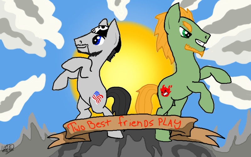 Size: 800x500 | Tagged: artist:vampasaurus, derpibooru import, matt, pat, ponified, safe, two best friends play