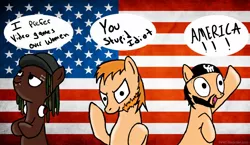 Size: 1300x752 | Tagged: artist:pumpkin-head100, flag, matt, pat, ponified, safe, two best friends play, united states, woolie