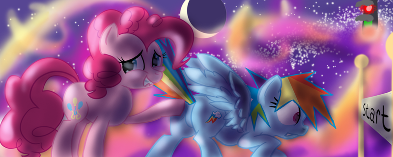 Size: 900x360 | Tagged: suggestive, artist:kittyhawk-contrail, derpibooru import, pinkie pie, rainbow dash, earth pony, pegasus, pony, butt touch, female, lesbian, pinkiedash, plot, surprised