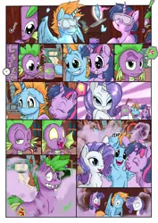 Size: 2458x3468 | Tagged: safe, artist:mohawkrex, derpibooru import, rarity, spike, twilight sparkle, oc, oc:harmony star, ponified, alicorn, dragon, pony, unicorn, alicorn oc, comic, dragon to pony, ponified spike, potion, science, species swap, transformation