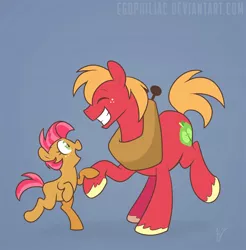 Size: 800x812 | Tagged: safe, artist:egophiliac, derpibooru import, babs seed, big macintosh, earth pony, pony, cousins, dancing, male, stallion