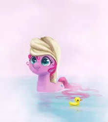 Size: 900x1019 | Tagged: artist:adailey, bath, cute, derpibooru import, diapinkes, duck, duck pony, pinkie pie, rubber duck, safe, smiling, solo, towel, wet