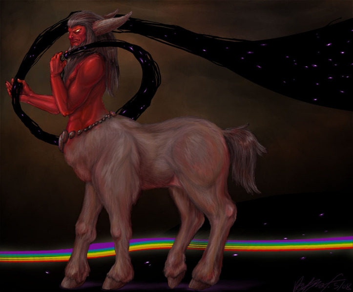 Size: 980x813 | Tagged: artist:freidenfly, centaur, derpibooru import, g1, lord tirek, male, rainbow, rainbow of darkness, rainbow of light, rescue at midnight castle, safe, solo, tirac