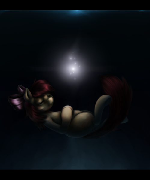 Size: 990x1190 | Tagged: safe, artist:ventious, derpibooru import, apple bloom, earth pony, pony, eyes closed, female, filly, floating, light, night, solo, wish