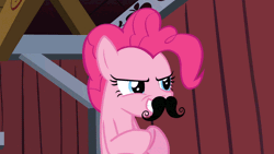 Size: 960x540 | Tagged: safe, derpibooru import, pinkie pie, spike at your service, animated, moustache, plotting, solo