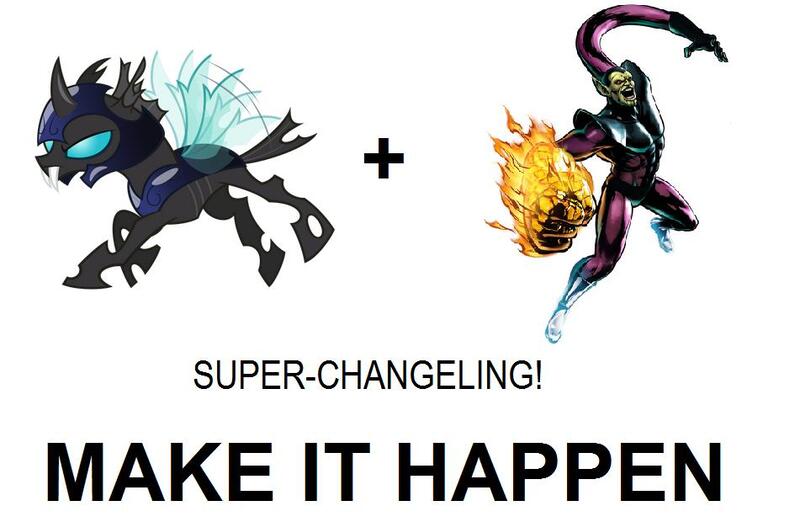 Size: 951x620 | Tagged: safe, derpibooru import, changeling, all caps, exploitable meme, fantastic four, image, jpeg, make it happen, meme, super-skrull