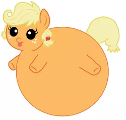 Size: 1057x1004 | Tagged: safe, derpibooru import, applejack, earth pony, pony, :p, babyjack, circle tool, foal, inflation, simple background, smiling, solo, tongue out, wat, white background
