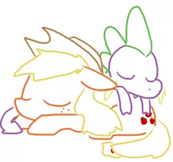 Size: 440x412 | Tagged: safe, artist:the weaver, derpibooru import, applejack, spike, applespike, cute, female, jackabetes, male, shipping, simple background, sleeping, spikabetes, straight, white background