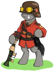 Size: 1206x1548 | Tagged: artist:ah-darnit, derpibooru import, ponified, safe, simple background, soldier, solo, team fortress 2, transparent background