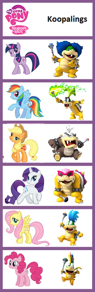 Size: 294x900 | Tagged: applejack, comparison, crossover, derpibooru import, fluttershy, iggy koopa, koopalings, larry koopa, lemmy koopa, ludwig von koopa, mlp chart, morton koopa jr., nintendo, rainbow dash, rarity, roy koopa, safe, super mario bros., twilight sparkle, wendy o. koopa