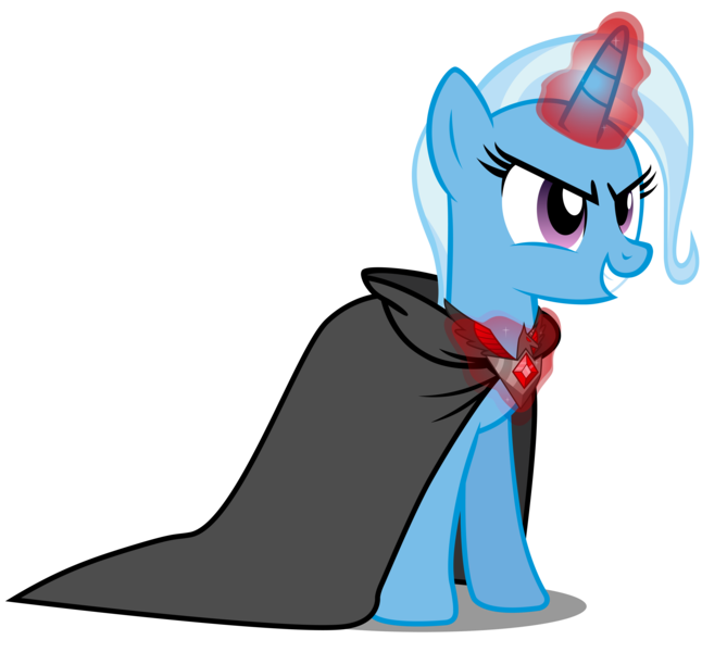 Size: 7000x6500 | Tagged: safe, artist:caliazian, derpibooru import, trixie, pony, unicorn, magic duel, .ai available, .svg available, absurd resolution, alicorn amulet, amulet, cape, clothes, dark magic, female, grin, horn, magic, mare, simple background, solo, transparent background, vector