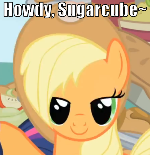 Size: 669x690 | Tagged: safe, derpibooru import, applejack, bedroom eyes, image macro