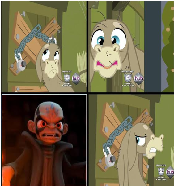 Size: 570x607 | Tagged: a friend in deed, cranky doodle donkey, crossover, derpibooru import, donkey, edit, edited screencap, kaos, meme, safe, screencap, skylanders