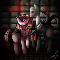 Size: 800x800 | Tagged: safe, artist:scythegirl, derpibooru import, pinkie pie, pinkamena diane pie, slendermane, slenderpony