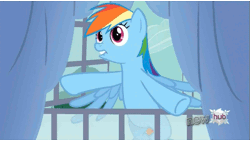 Size: 655x370 | Tagged: safe, derpibooru import, rainbow dash, spike at your service, animated, hub logo, scrunchbow dash, scrunchy face, solo