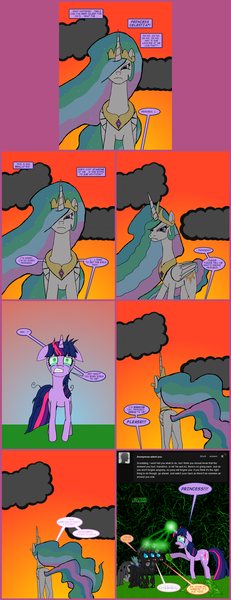 Size: 1330x3450 | Tagged: semi-grimdark, artist:tdarkchylde, derpibooru import, apple bloom, princess celestia, queen chrysalis, scootaloo, sweetie belle, twilight sparkle, alicorn, changeling, pony, unicorn, angry, banishment, changeling slime, changelingified, comic, crying, cutie mark crusaders, feeding, female, greatest fear, mare, mind rape, scootaling, species swap, tumblr, tumblr comic, unicorn twilight